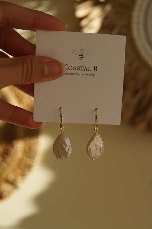 Tear Drop Pearl Hoops